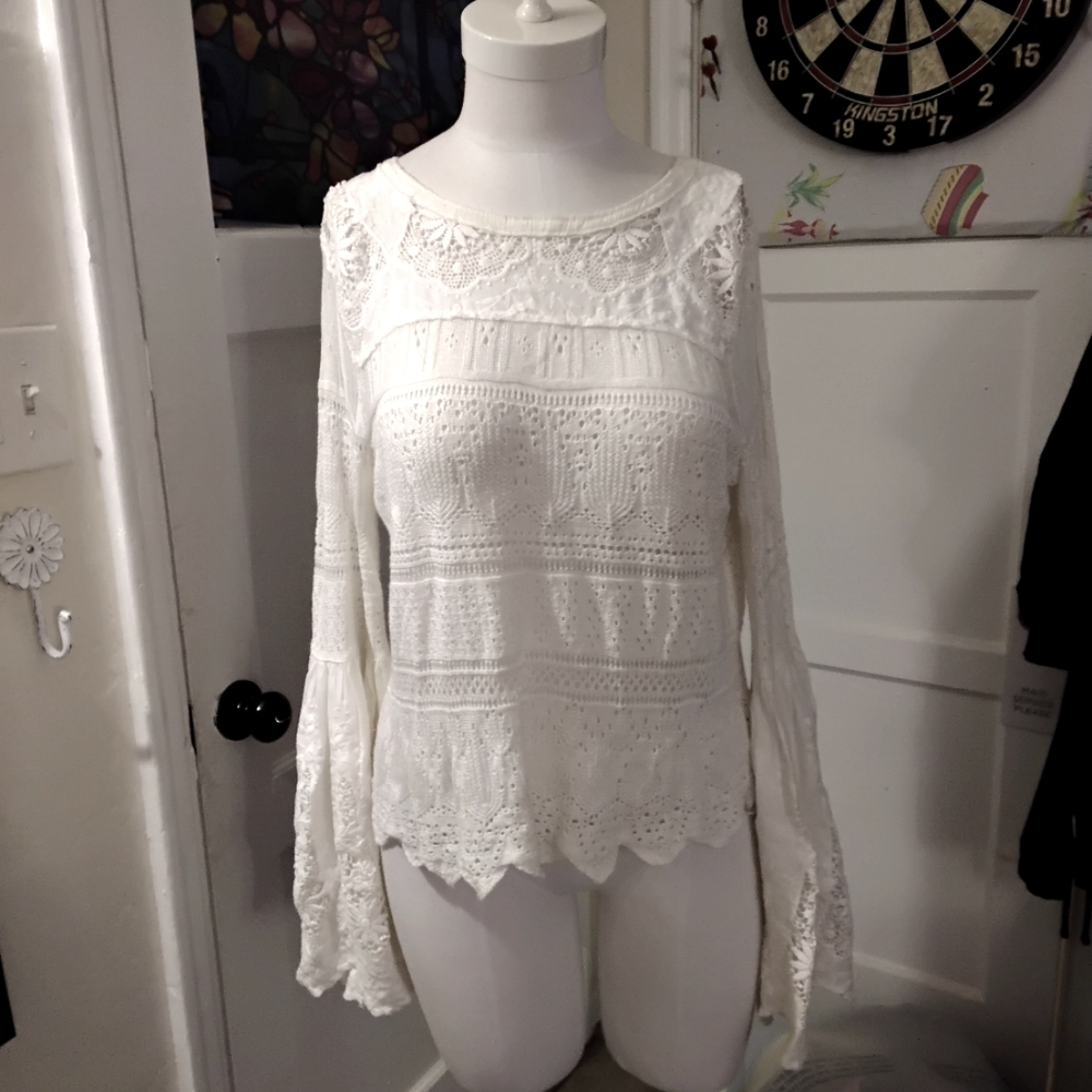 Free People Elegant White Lace Women's Top